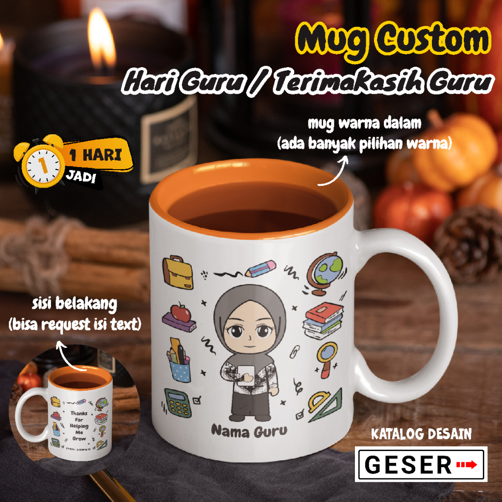 Mug Custom Guru // kado guru, hadiah guru , hampers guru // bisa custom desain sendiri