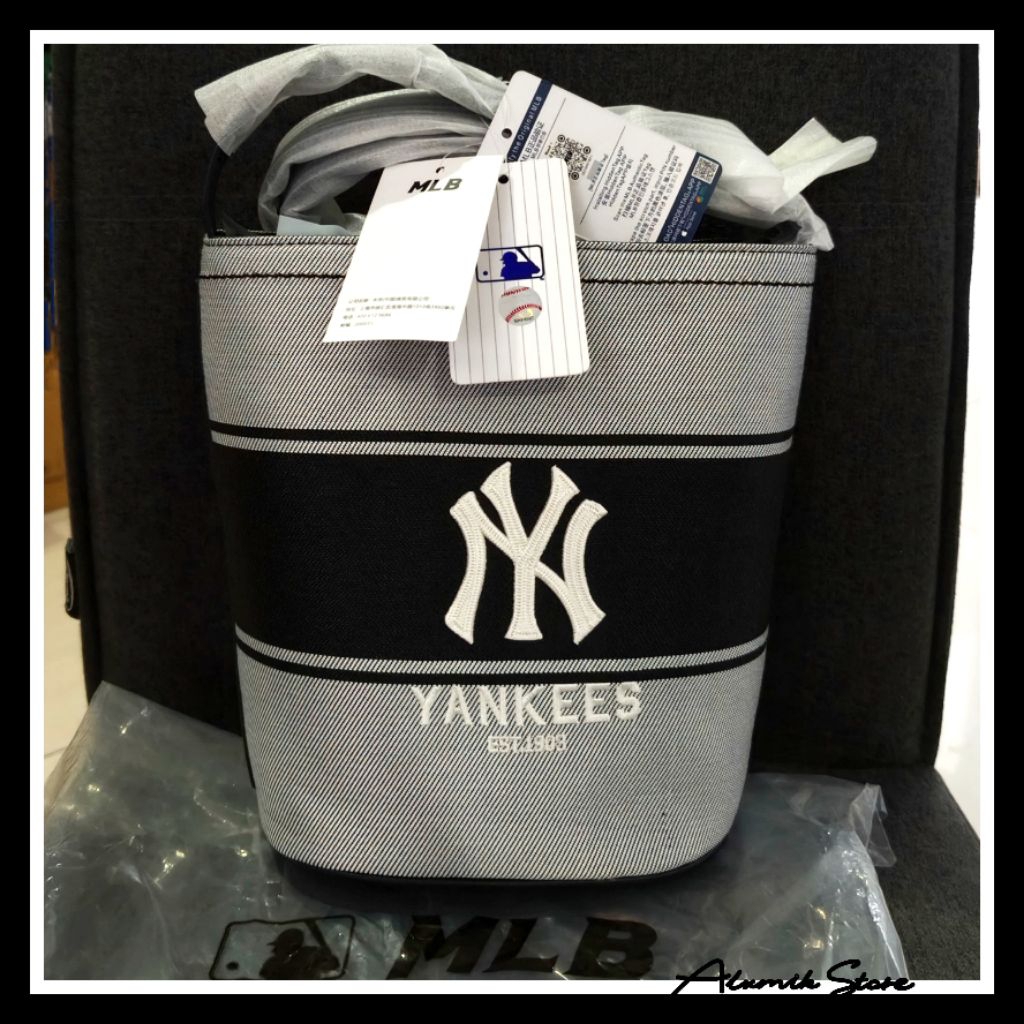 MLB NY Yankees Basic Big Logo Canvas Bucket Bag Black Tas MLB