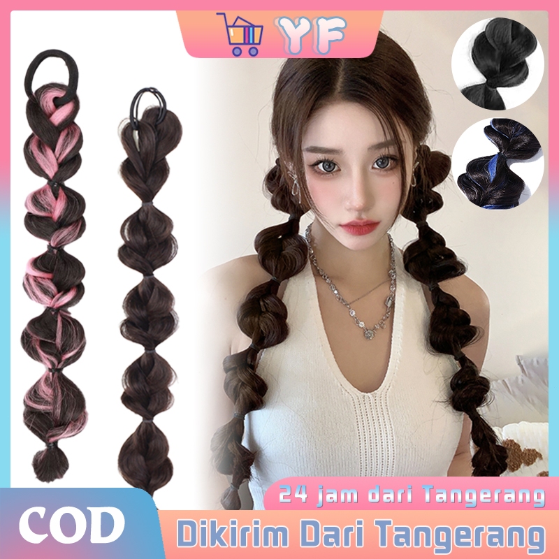 2Pcs Kepang Ponytail Twist Kepang Rambut Palsu Wanita Rambut Palsu Dikepang Rambut Palsu Sintetis