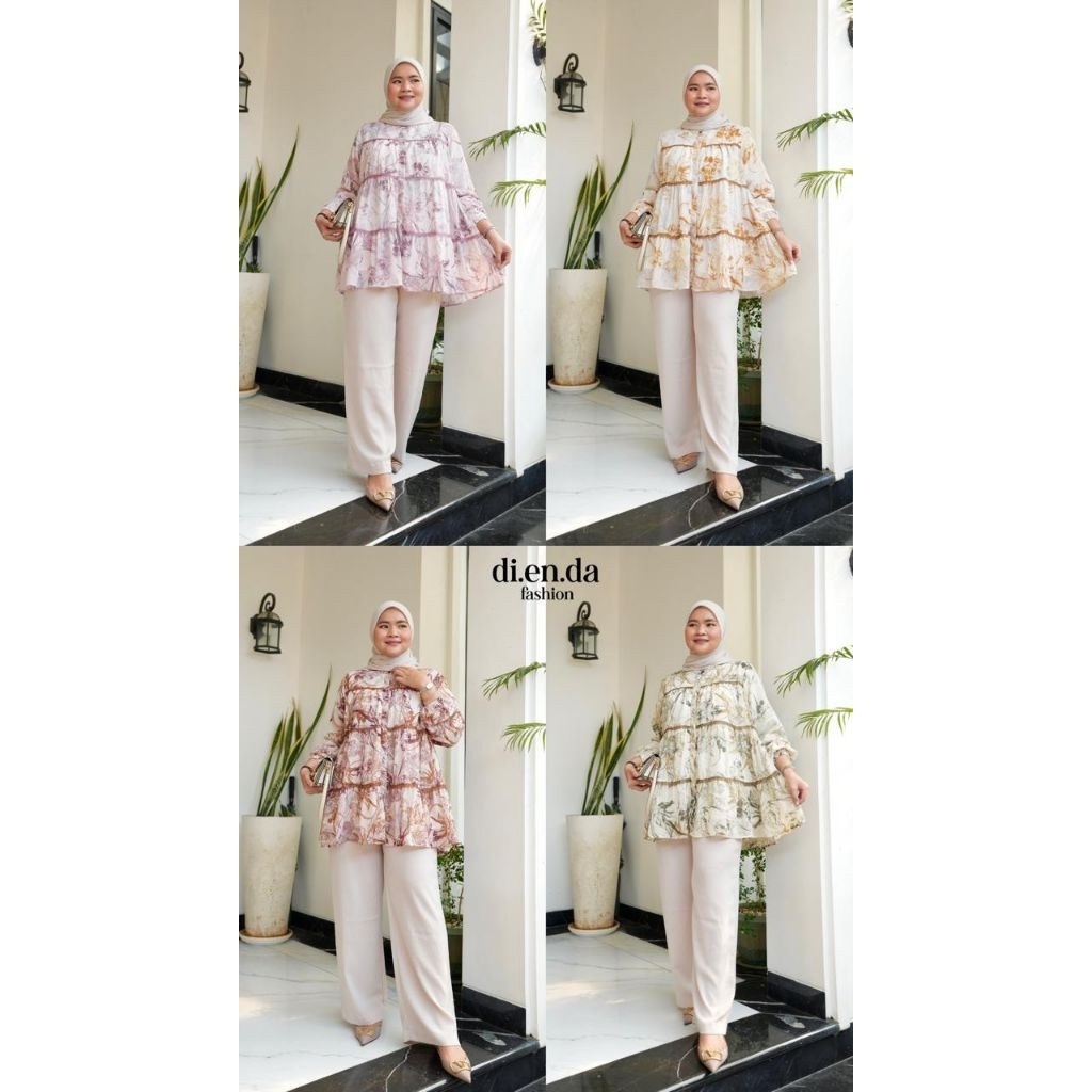 Di.en.da Atasan ceruty premium renda Full puring/ atasan motif ceruty import mewah/ blus wanita masa