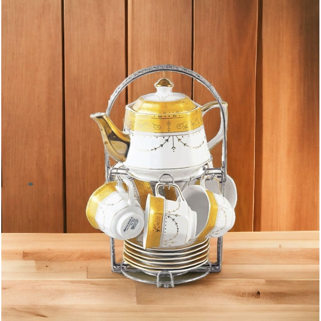 Tea set Padi C78 Perlengkapan Minum Teh motif Padi Vicenza, lengkap dari teko Padi 950 ml, 6 pcs can