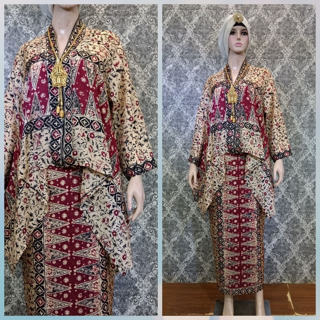 Stelan Rok Viscose Silk Mahogani | Set Atasan Rok Batik Cap Viscose Silk | Batik Pesta