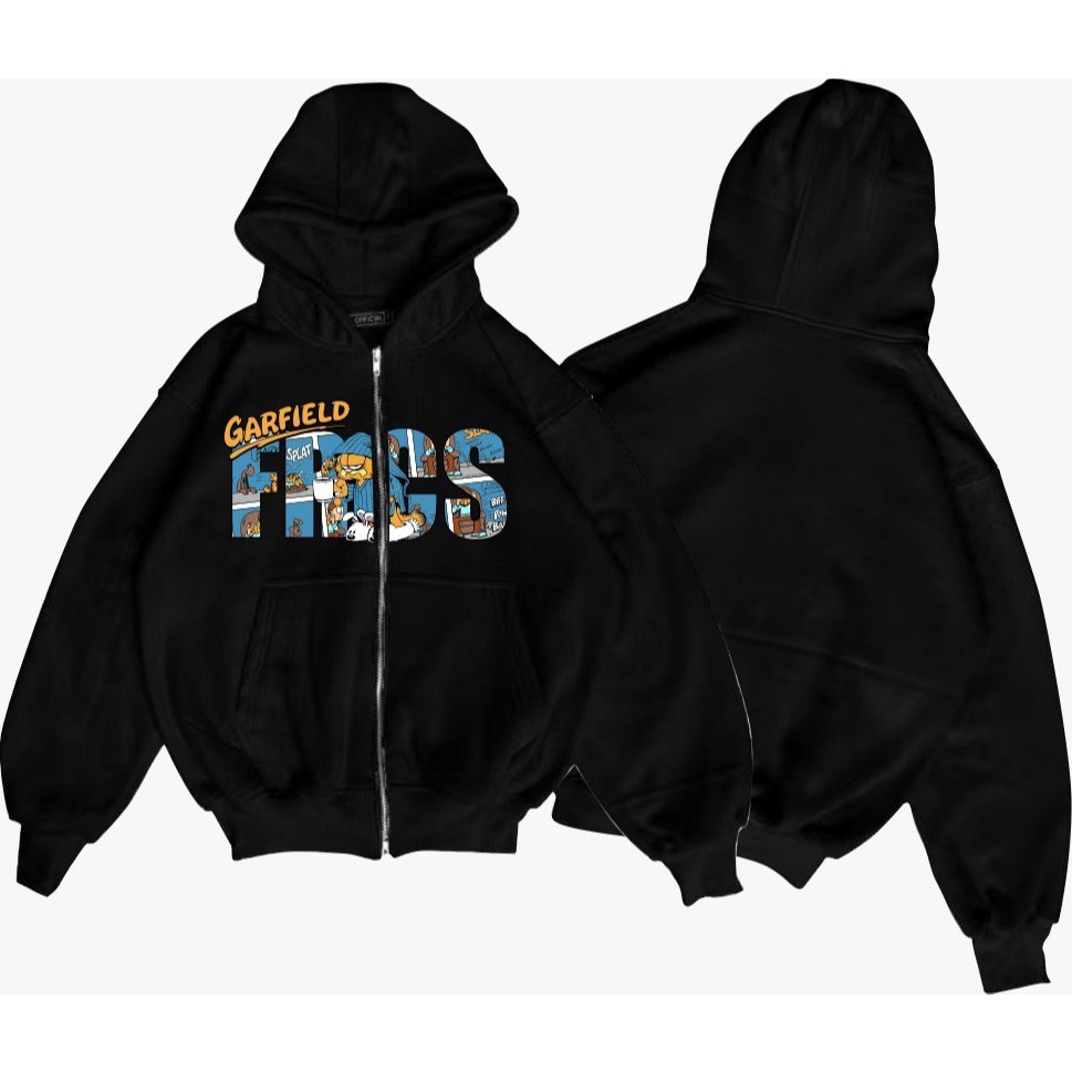 Jacket Hoodie Sweatshirt Zipper Boxy Black FRCS Garfield Street Wear High Quality Distro Miror Premi
