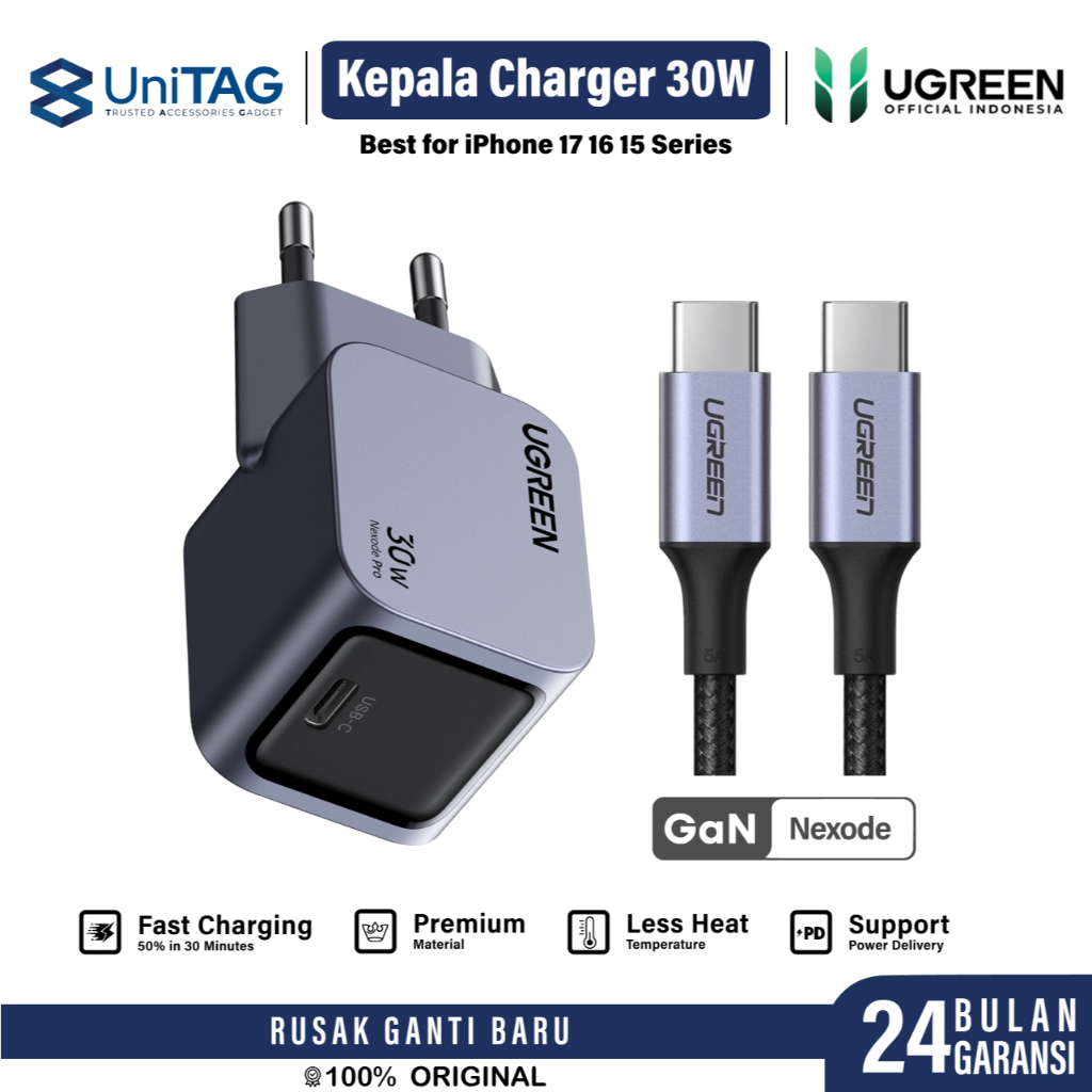 UGREEN Kepala Charger Fast Charging 30W 25W 20W 18W 10W for iPhone 17 16 15 14 13 12 11 XR XS X 8 7 