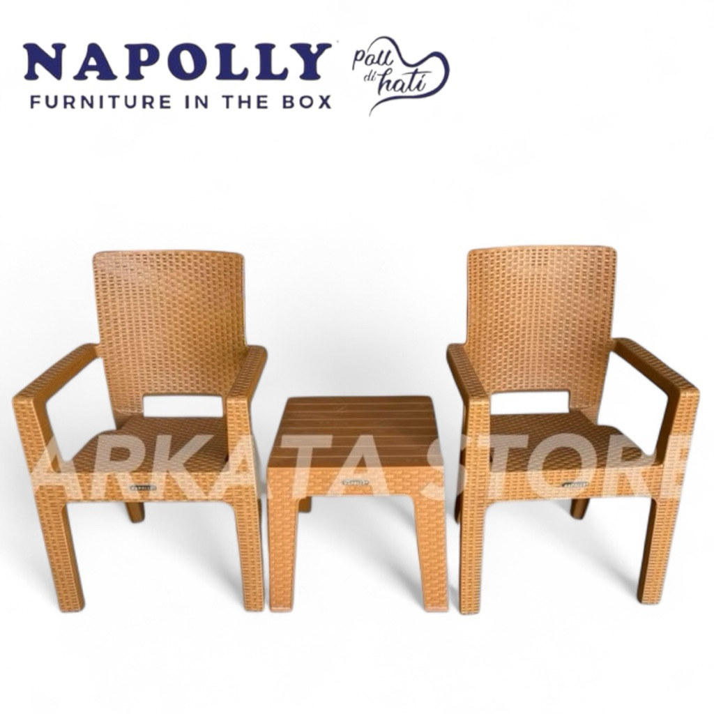 1 Set 2 Kursi Teras Napolly BIG 8R3 + MEJA  | Kursi Taman Plastik | Bangku Plastik Modern | Kursi Sa