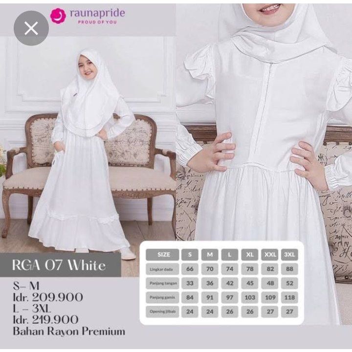 (COD) READY TERMURAH GAMIS ANAK DAILY BY RAUNAPRIDE RGA 07 WHITE  TERBARU