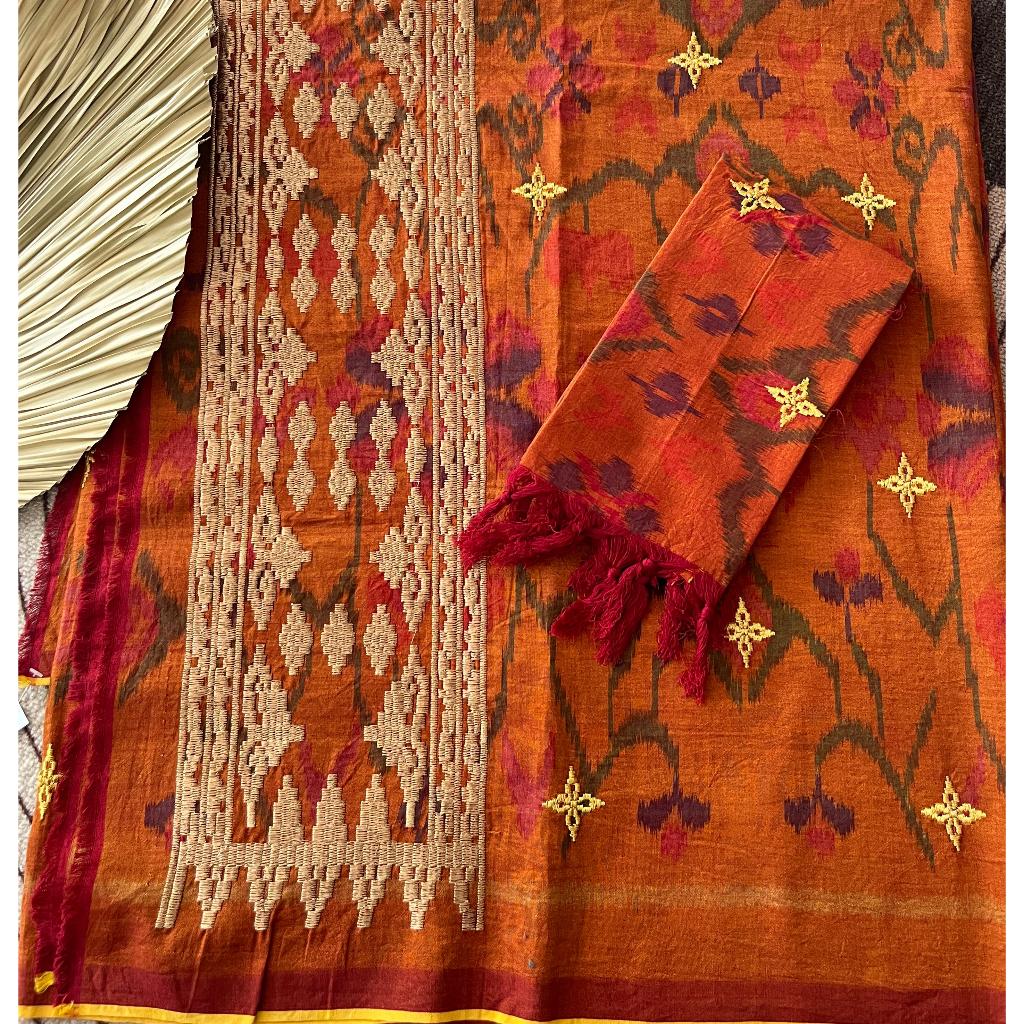 Kamen Endek Semi Mastuli  Tumpal Songket Rebong Original Set Selendang