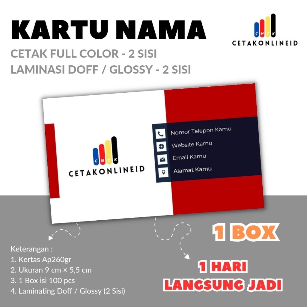 Kartu Nama Cetak 2 Sisi, Laminasi Doff / Glossy 2 Sisi (Min. 1 Box)