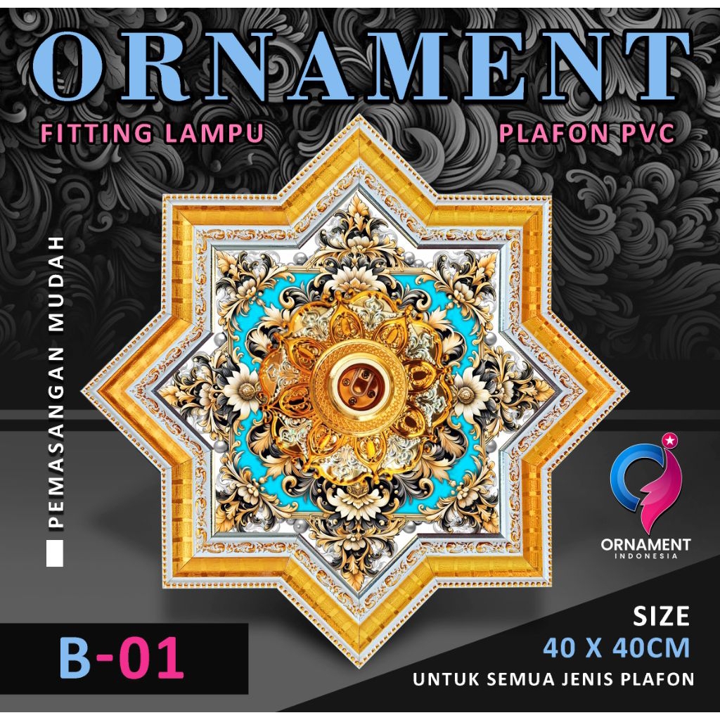 Ornamen Lampu plafon pvc 40x40cm fitting lampu modern