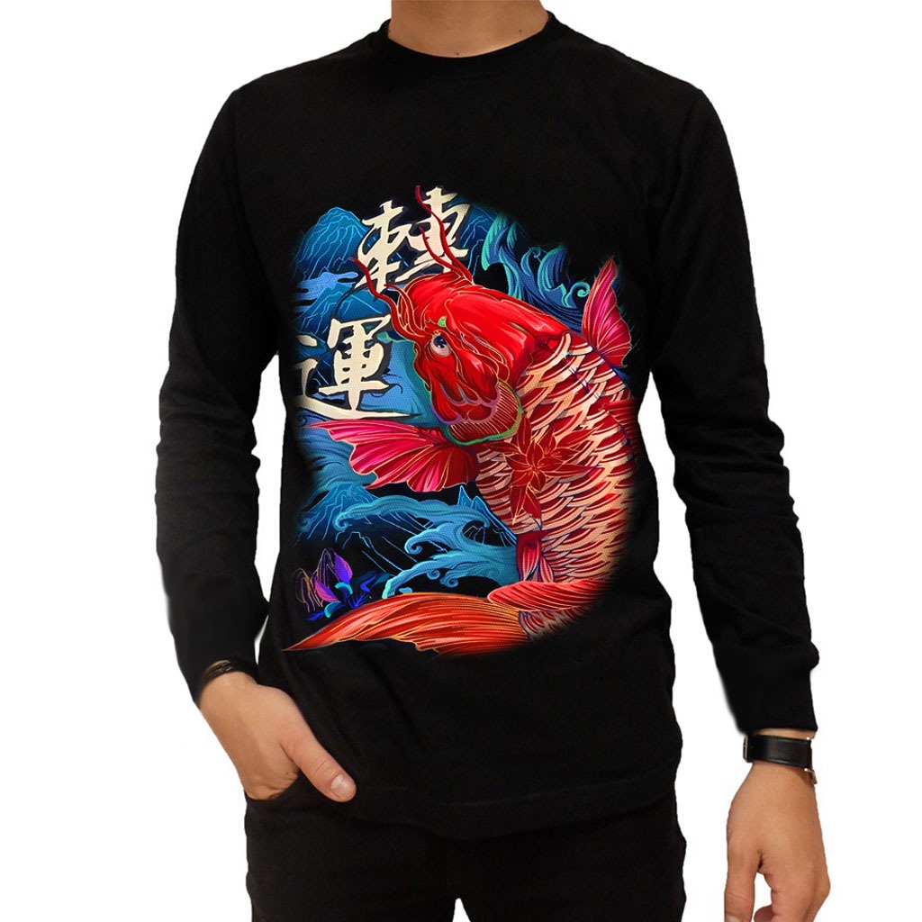Kaos Pria Dewasa Lengan Panjang Ikan Koi / Baju Oblong Cowok Terbaru / T-Shirt Pria Gambar Keren