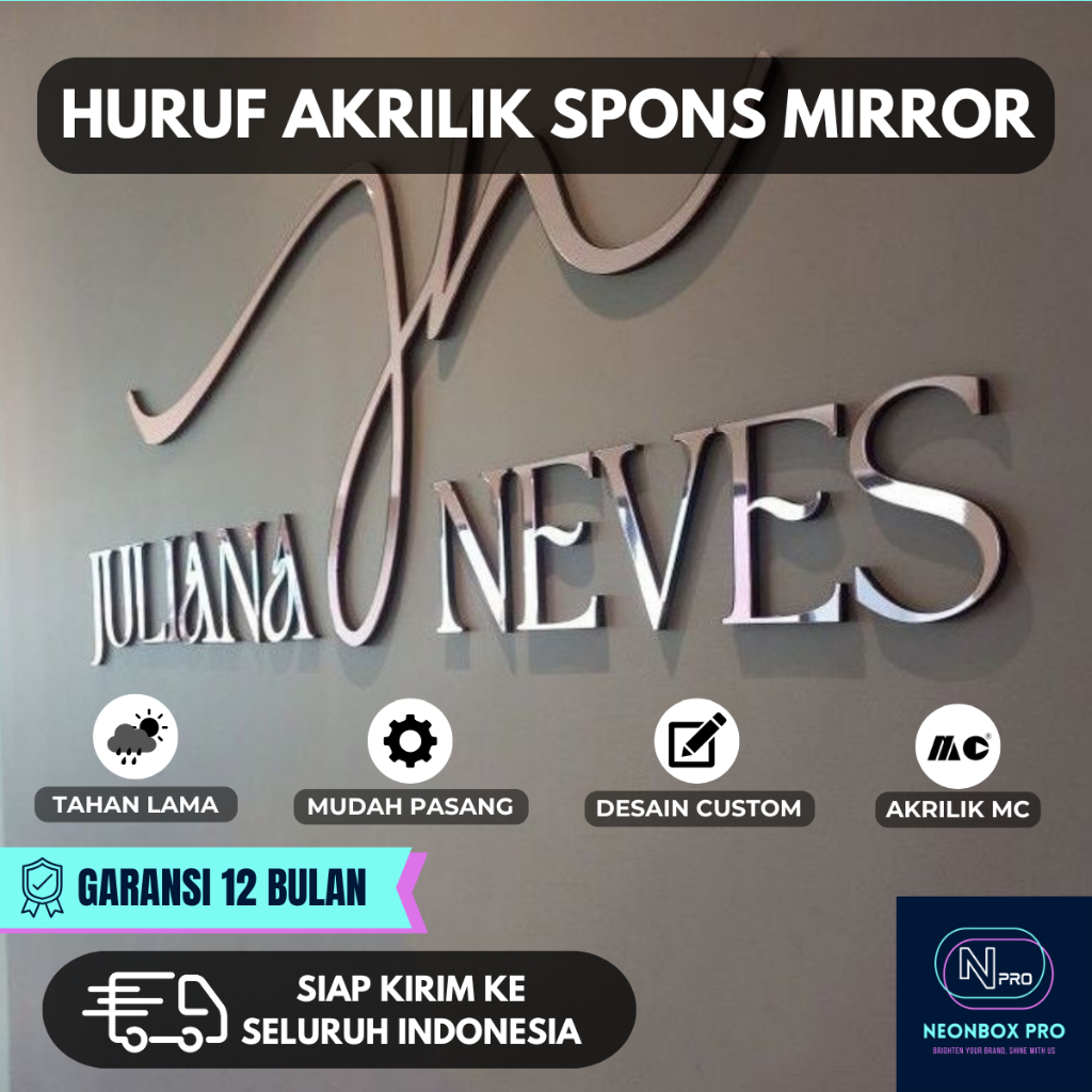3d Letter Acrylic Spon | Huruf Timbul Akrilik Spons Gold/Silver Mirror Untuk Dekorasi Indoor Outdoor