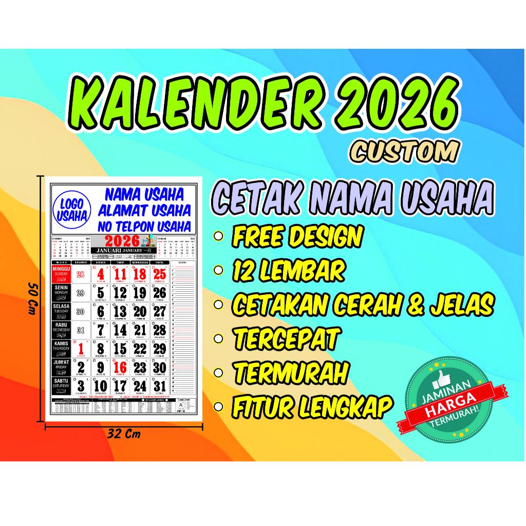 

KALENDER 2026 (12L) + CETAK NAMA USAHA (2 WARNA)