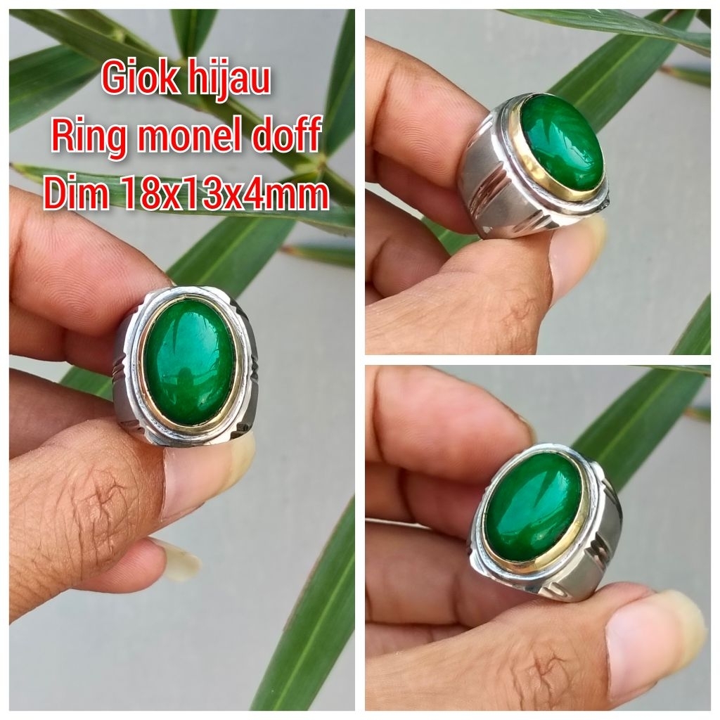 CINCIN PRIA BATU GIOK HIJAU TANGGUNG RING MONEL DOFF PUTIH