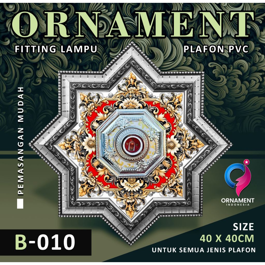 Ornamen lampu plafon pvc 40x40cm fitting lampu premium