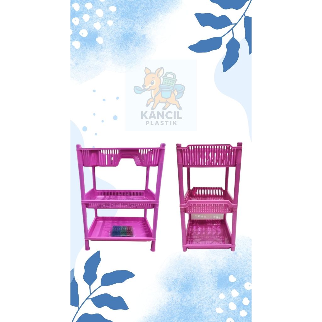 RAK PIRING BESAR 3 SUSUN ALAS NAMPAN RAK PIRING PLASTIK SERBAGUNA + FREE JEPITAN BAJU