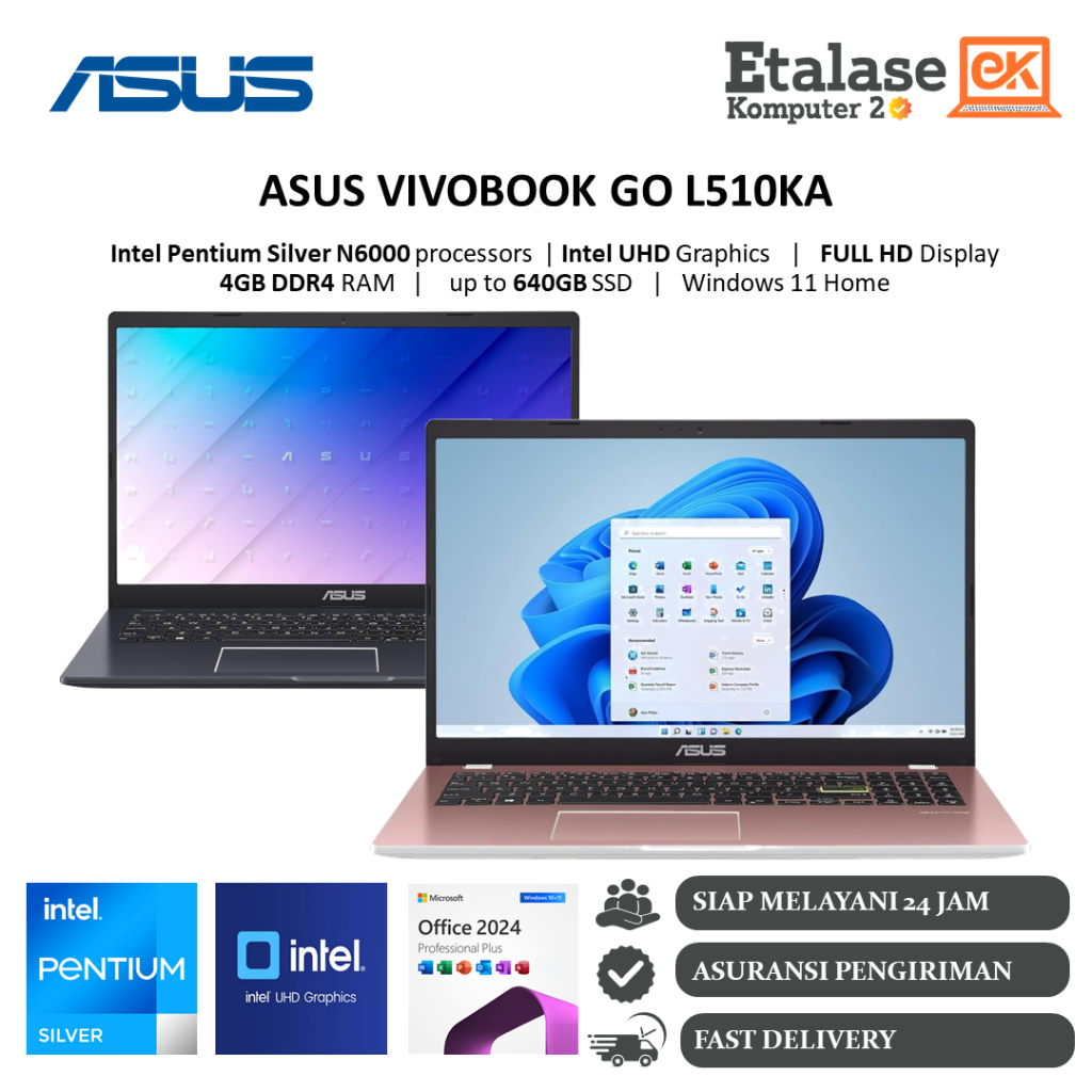 Asus Vivobook L510KA Intel Pentium 512GB SSD FHD Windows 11 Home Star Rose Pink/Star Black