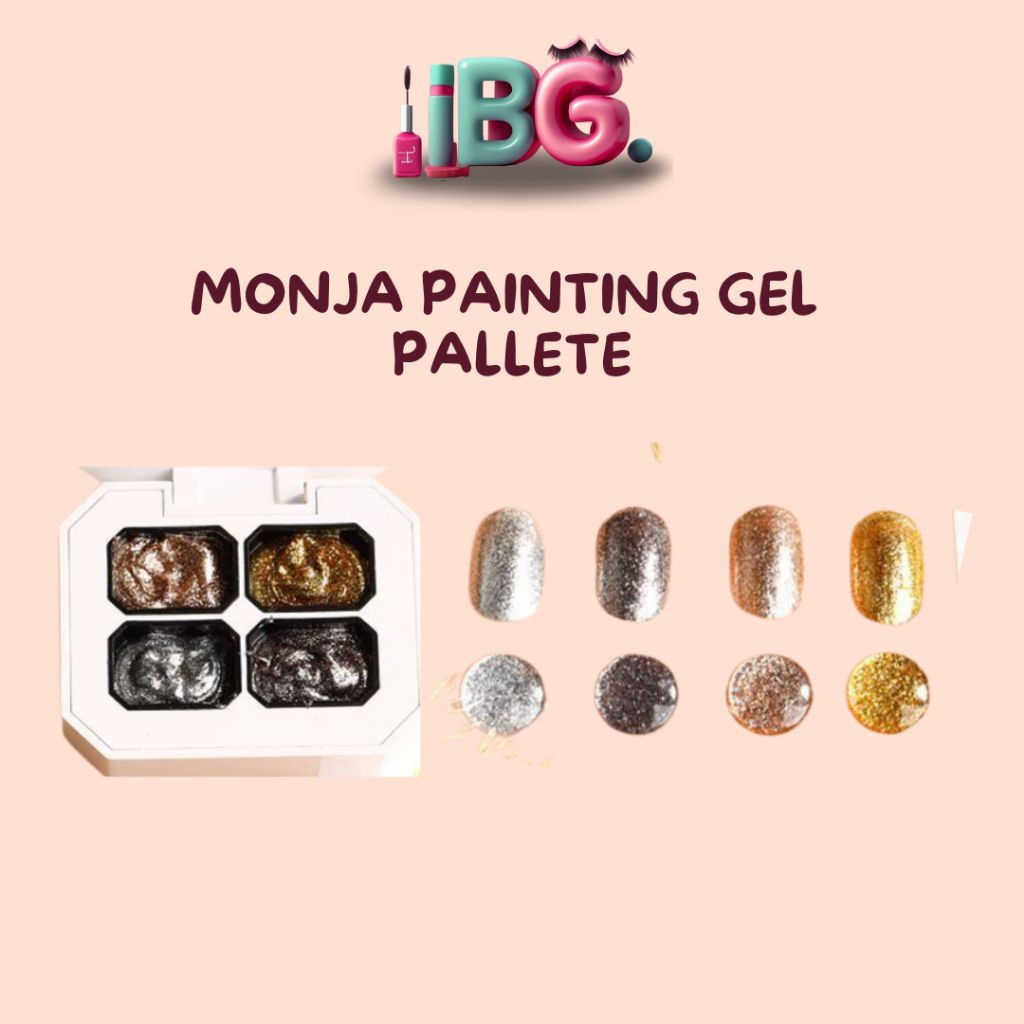 Monja Pat Pat Painting Gel Palette 4 Warna | Gel Nail Art Ombre & Glitter Pekat Monja painting gel pallete glitter