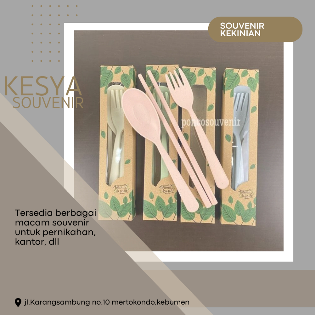 Kesya Souvenir | BEST PRODUCT  SENDOK SET JERAMI/ GO GREEN/ IMPORT KEMASAN BOX COKLAT DAUN