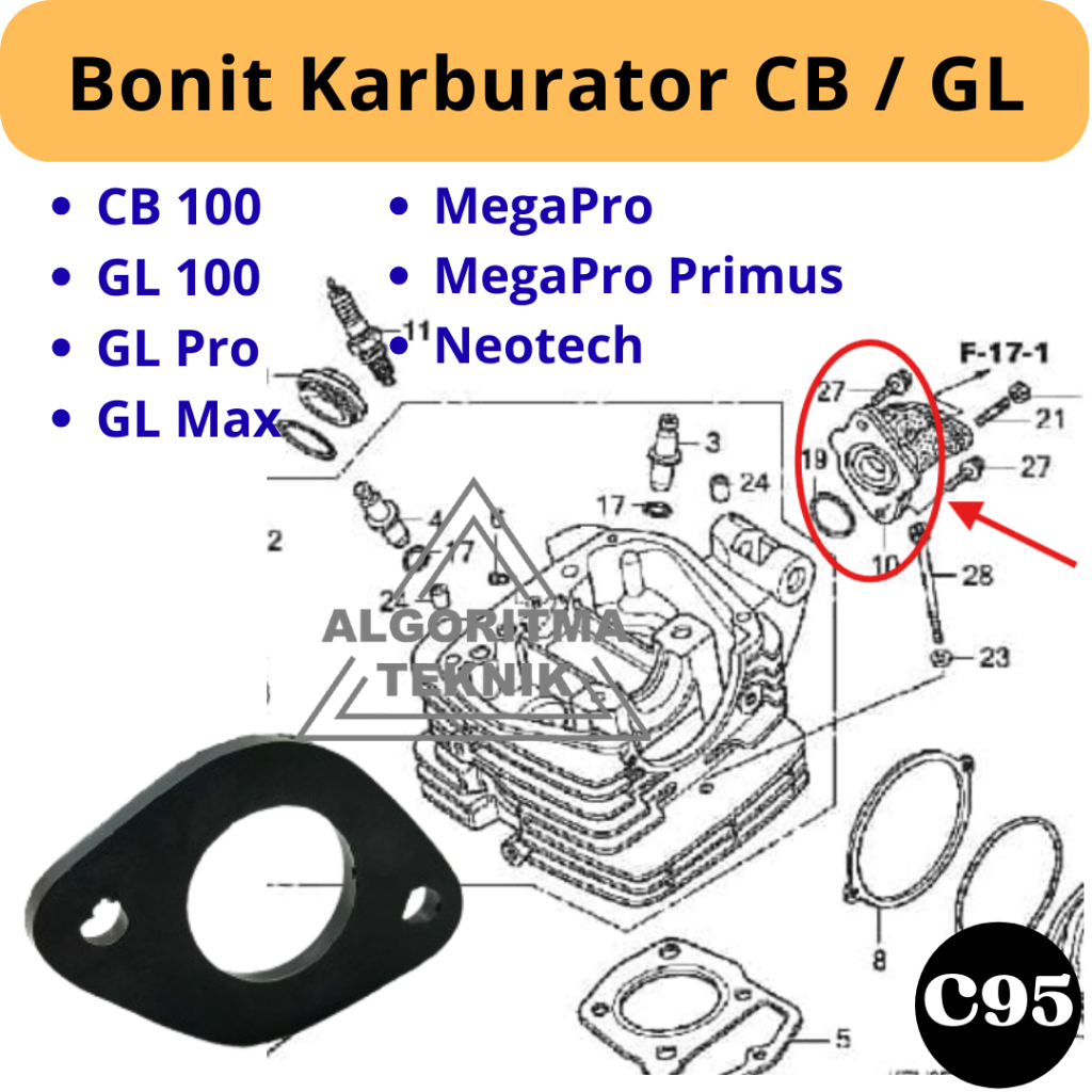 C95 Ebonit Manifold Fiber Insulator Karbu Honda CB 100 GL 100 Megapro - Bonit Karburator CB / GL