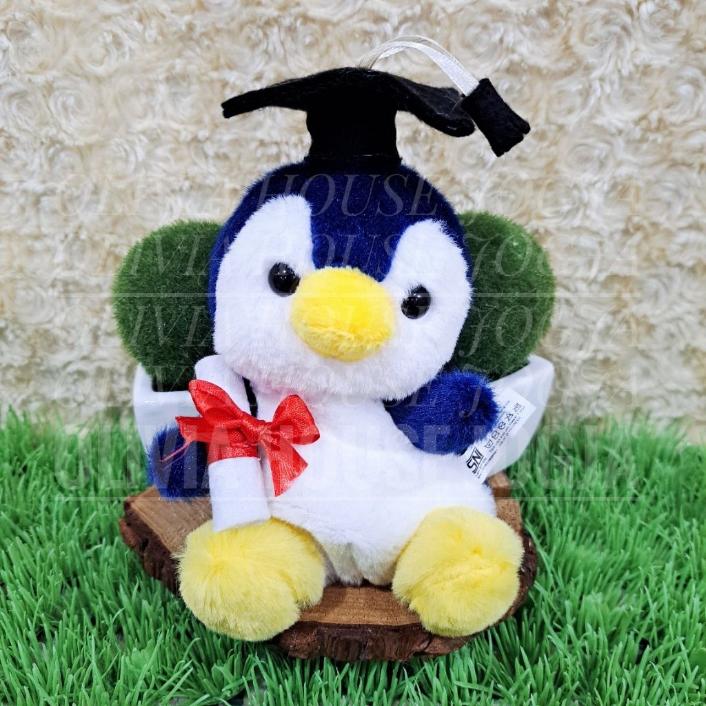 Gantungan Kunci Penguin Wisuda Biru Gantungan Boneka Penguin Topi Toga Wisuda Chubby