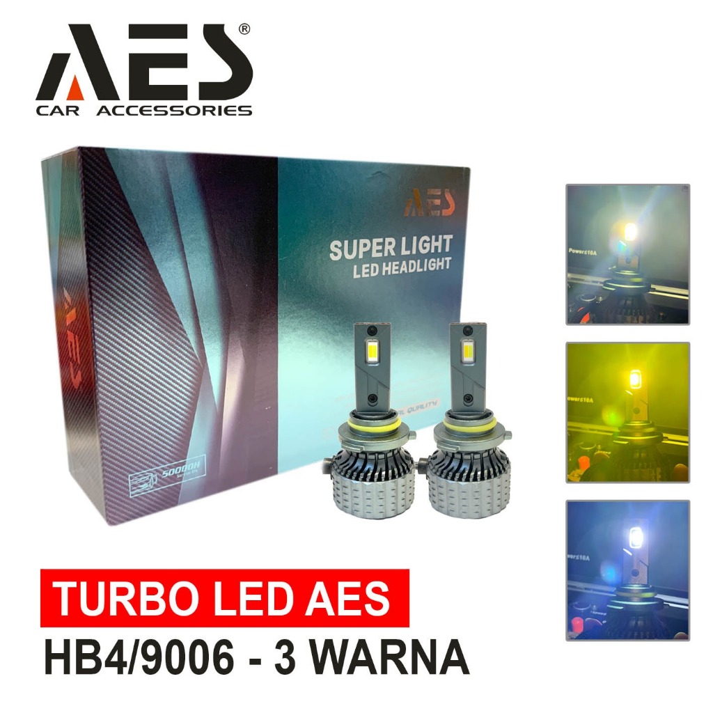Lampu LED Headlamp TURBO H11/HB4/HB3  3 Warna MERK AES