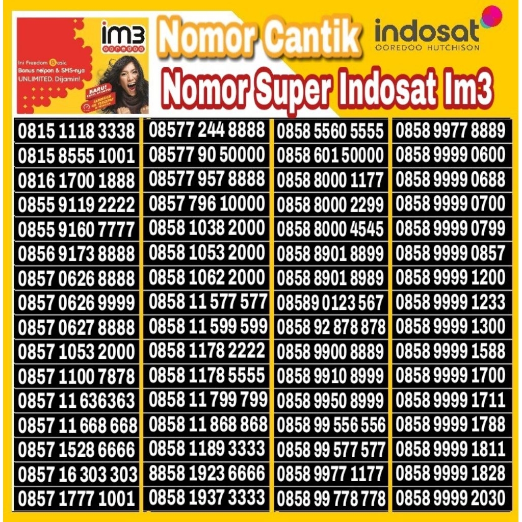 NOMOR CANTIK INDOSAT IM3 4G LTE 2222 3333 6666 7777 8888 9999