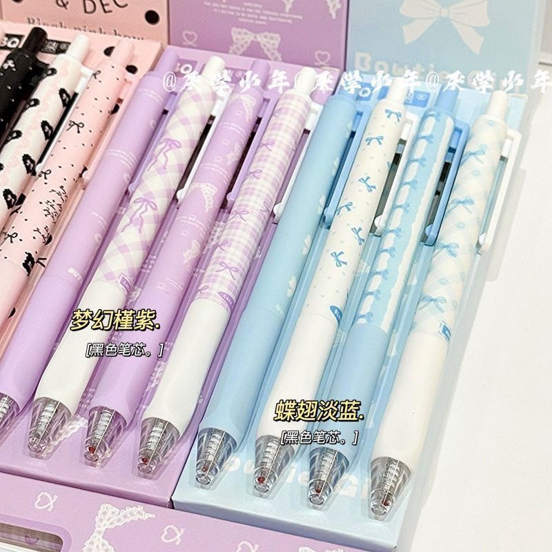 

SET 4 PCS Pulpen Gel Korea Aesthetic Ribbon Pita Pattern Pena Lucu Korea Style