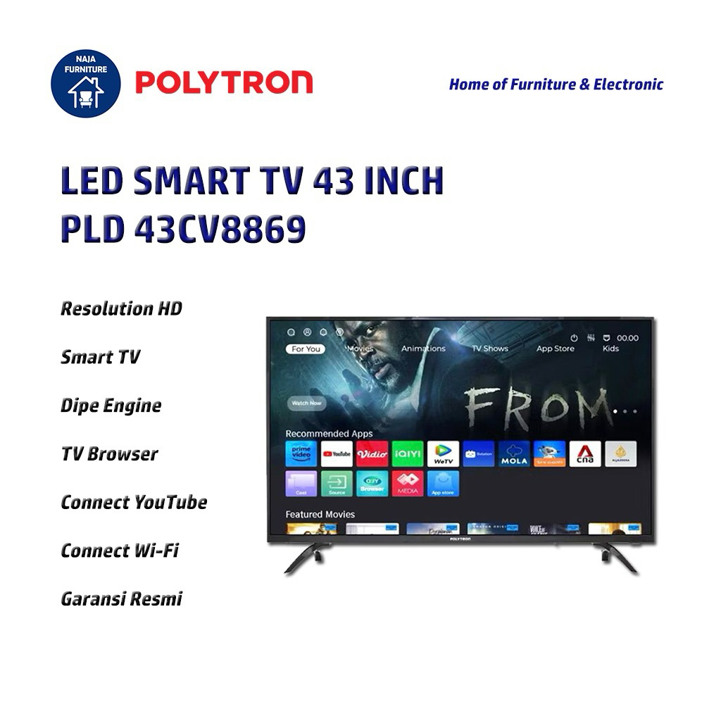 POLYTRON LED Smart TV 43 Inch PLD 43CV8869 | LED Polytron Smart Digital TV 43 Inch | TV Polytron 43 