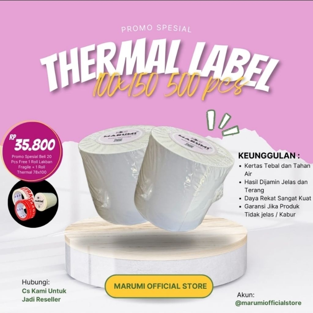 Label Stiker Kertas Resi Thermal 100x150mm 500 pcs Merk Marumi Winstar GROSIR MURAH THERMAL LABEL WI