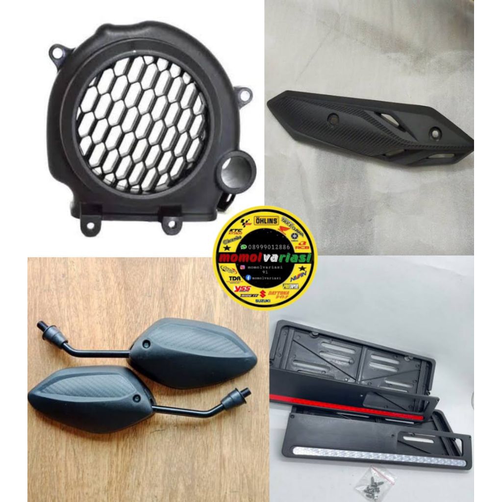 cover kipas beat deluxe/street deluxe + cover knalpot + cover plat nomer + spion kanan kiri buat bea