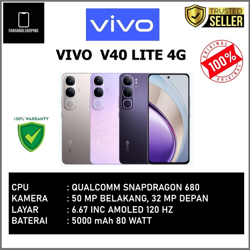 VIVO V40 LITE 4G RAM 8GB ROM 256GB QUALCOMM SNAPDRAGON 680 6.67 AMOLED 120 HZ 5000 MAH 80 WATT