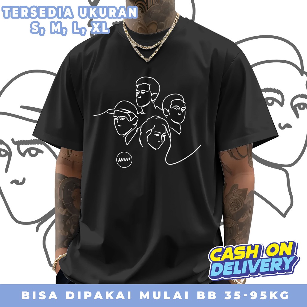 Kaos Atasan Pria Lengan Pendek Hivi Band Kekinian Viral  Bahan Semi Katun