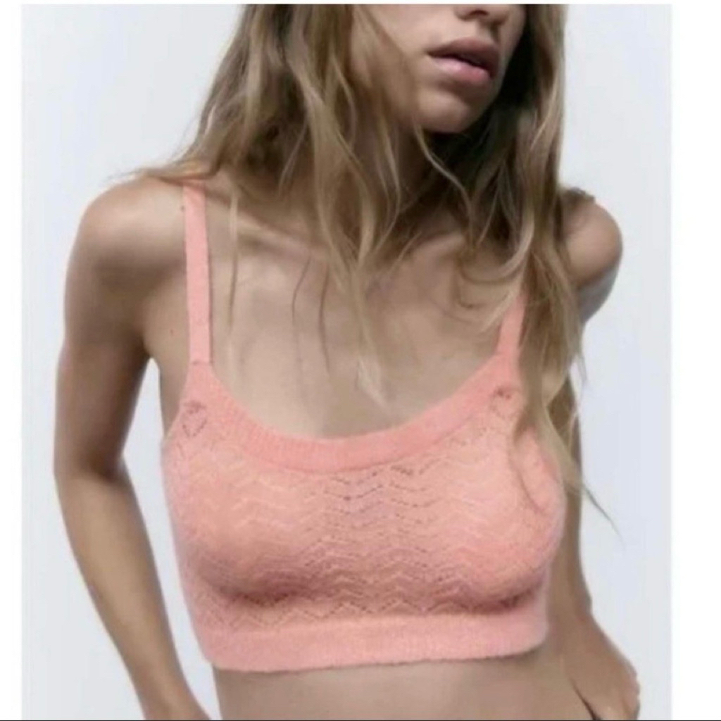 Zara Pointelle Wool Alpaca Knit Crop Tanktop
