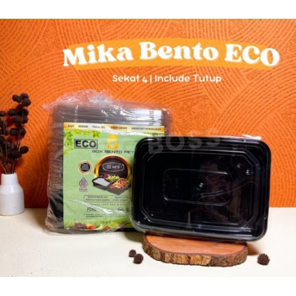 MIKA BENTO SEKAT 4 ECO/Box bento + tutup food grade tahan panas/ catering box