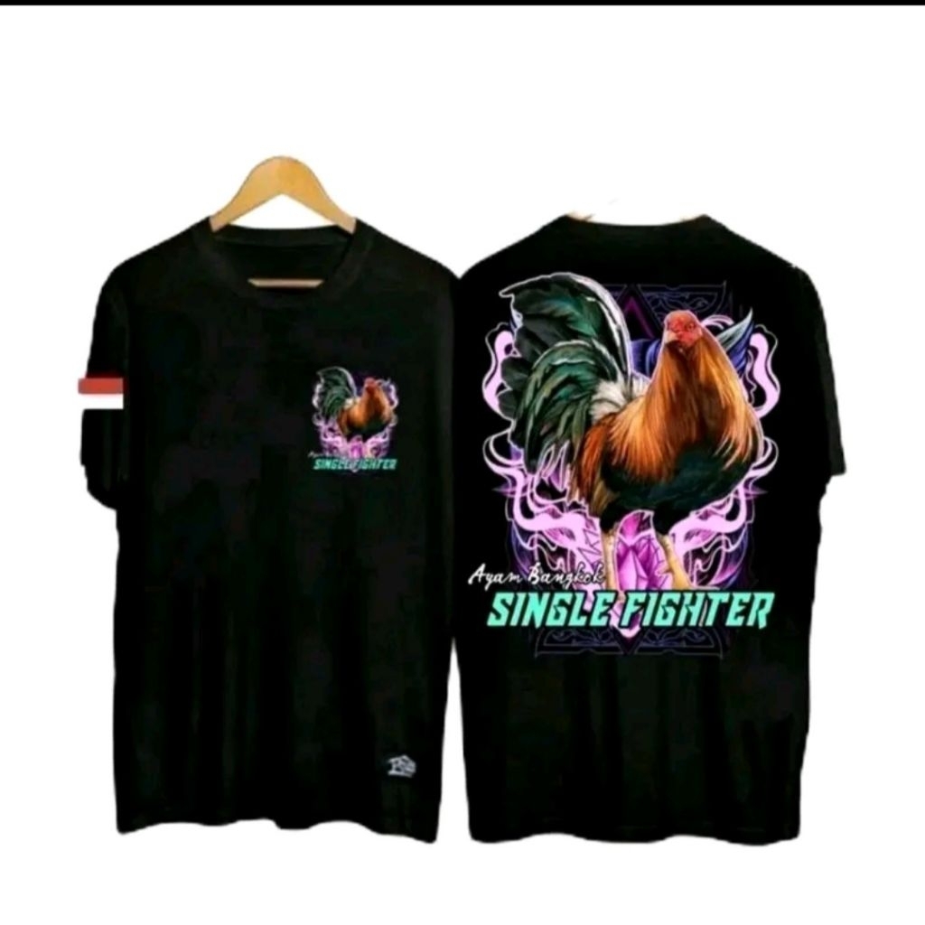 Kaos T-shirt Ayam Bangkok Single Fighter Dtf Api Ungu Kaos Distro Unisex
