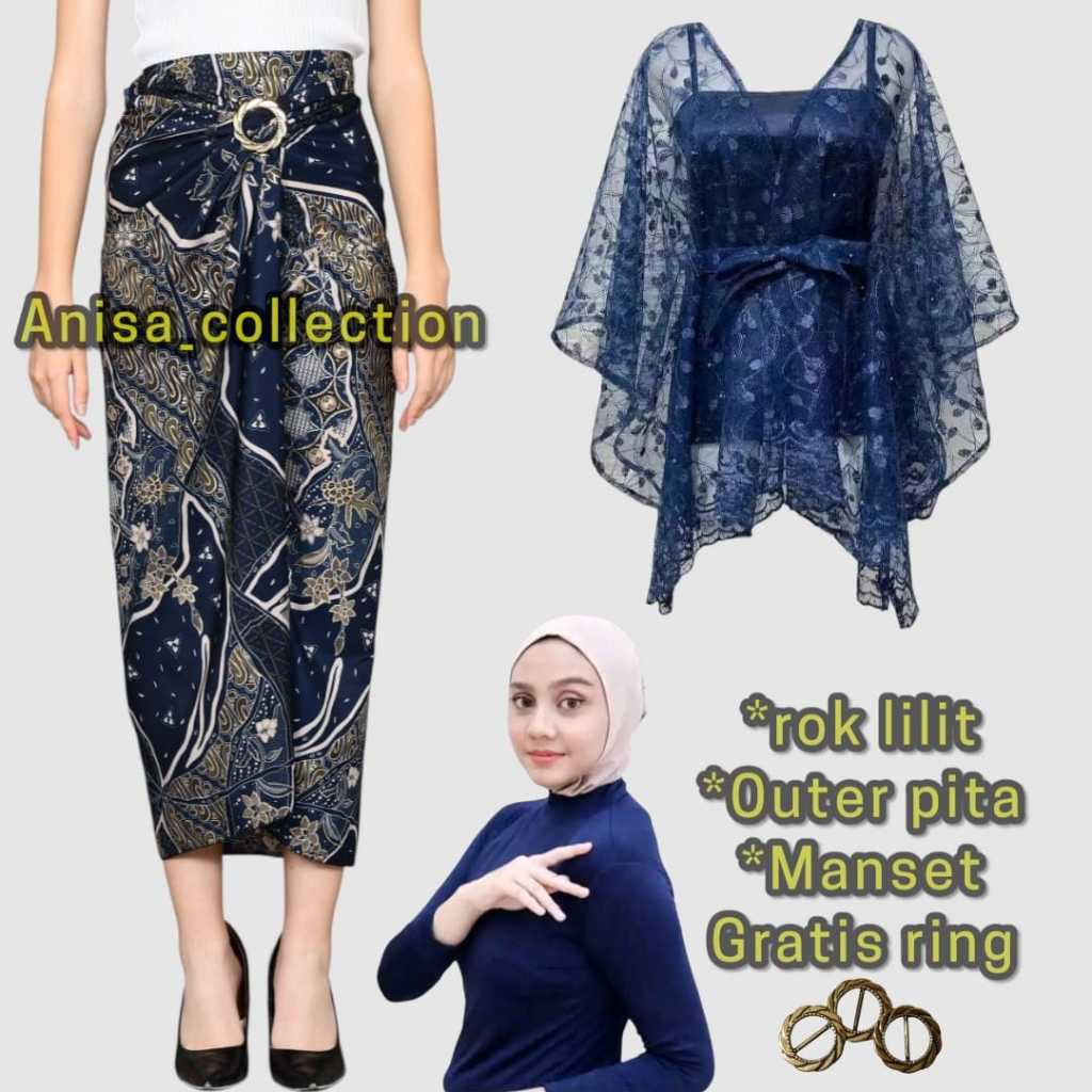 oneset rok lilit batik dan atasan kebaya kondangan wanita modern