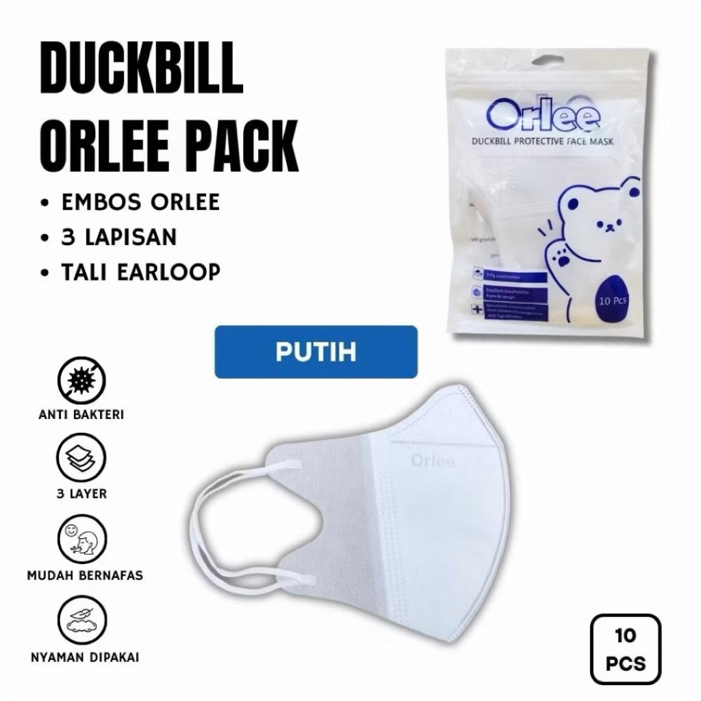 Masker Duckbill Orlee isi 10 / Face Mask Earloop Duckbill Orlee 10's