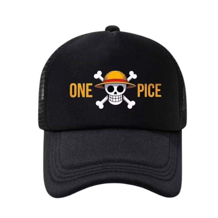 Topi Jaring one piece pria keren Topi Trucker Premium Hitam Pria Wanita remaja dan dewasa