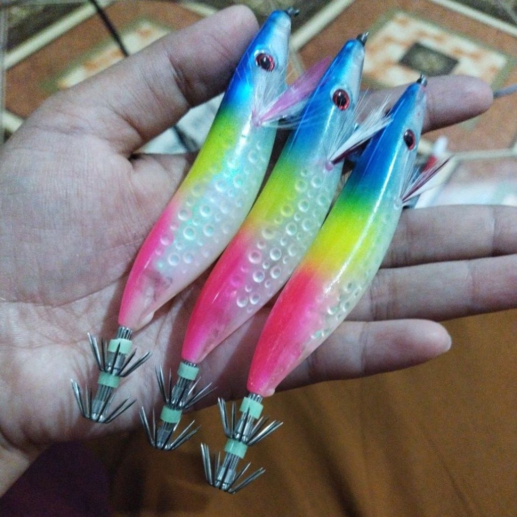 pancing cumi - 3,0 udang-udangan seawood tri colours - udang udangan pelangi