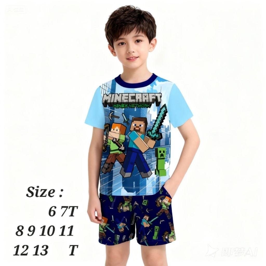 setelan pendek cuddle me Minecraft Baju tidur anak laki