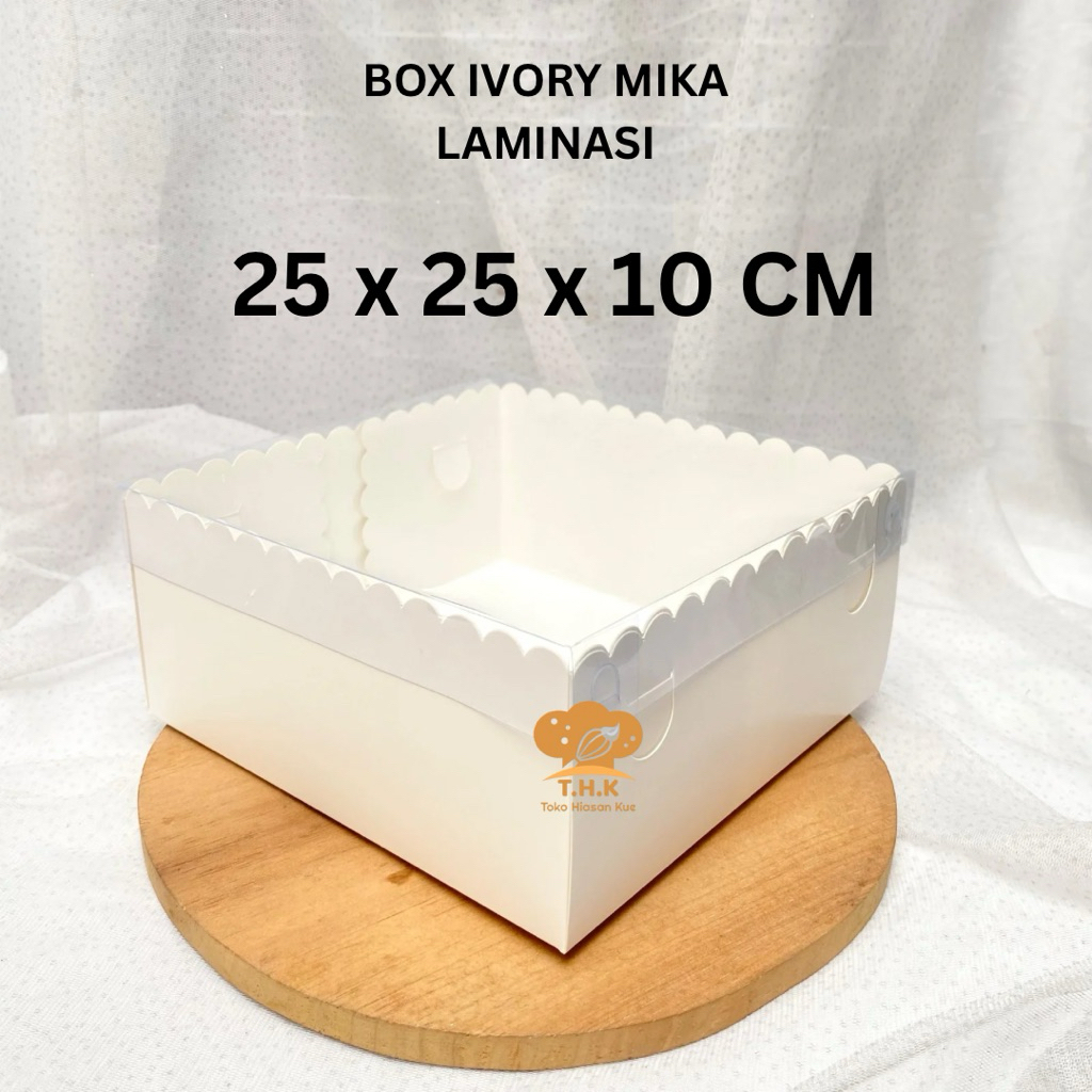 (1pcs) Box Kue Ivory Putih Laminasi Tutup Mika 25x25x5 / 25x25x10