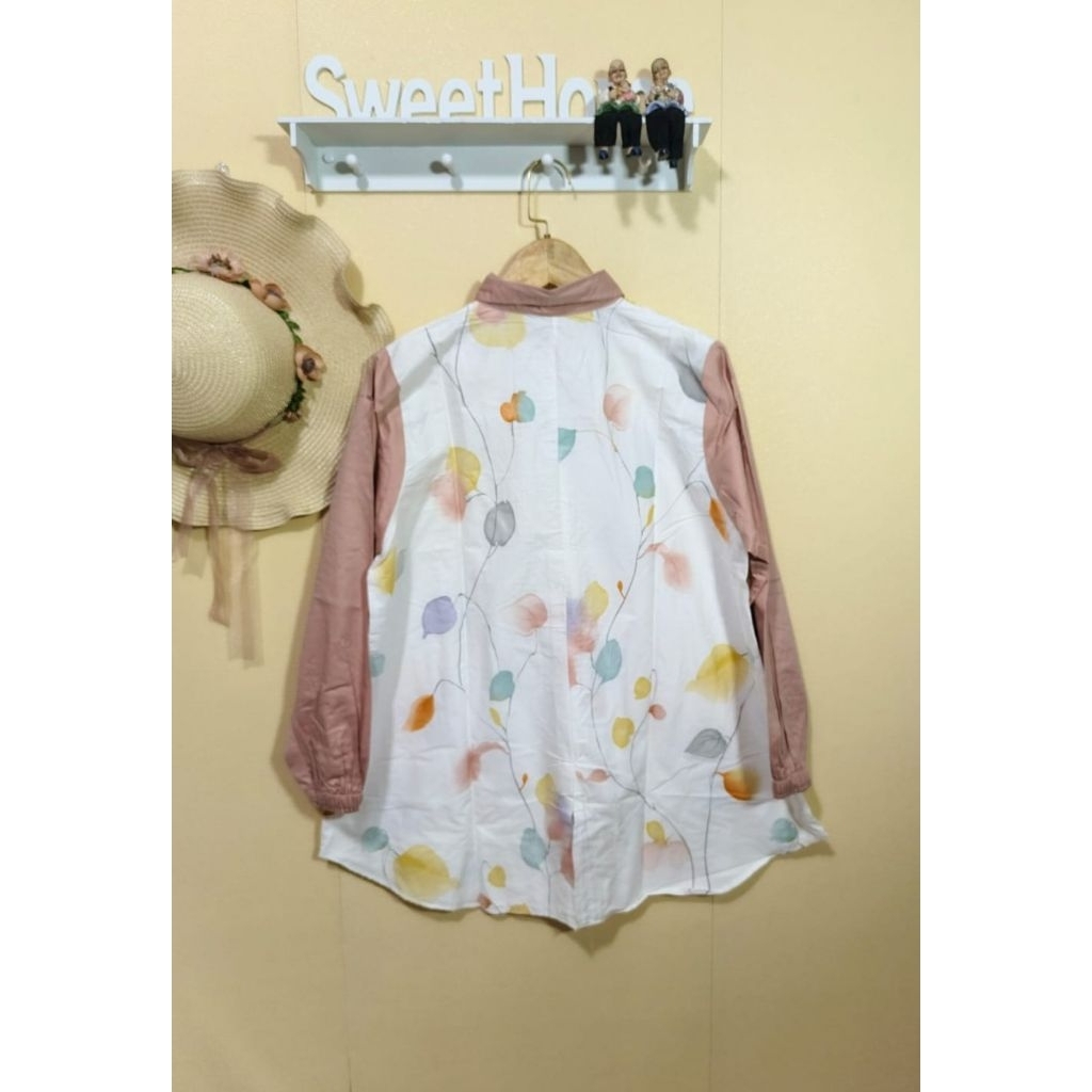 baju atasan semi tunik cewek wanita dewasa cantik katun jepang motif bunga kombinasi