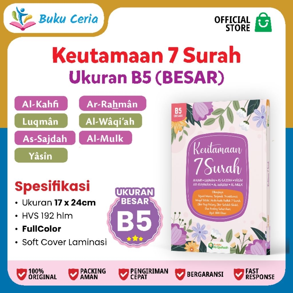 Ready Keutamaan 7 Surah B5 Besar Lengkap dengan doa penting, dzikir dan ayat 1000 dinar disertai aud