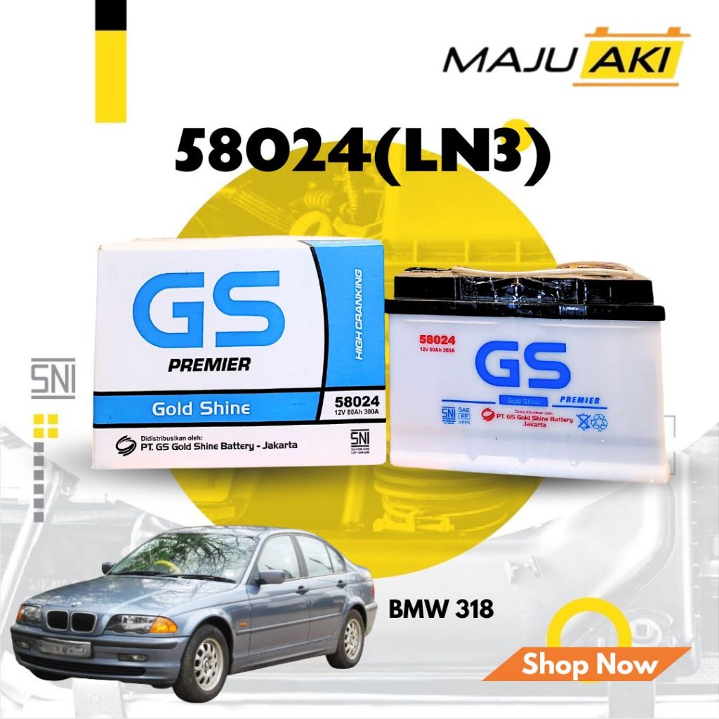 Aki Mobil BMW 318 Aki Basah GS Gold Shine Dry Charge Premier 58024 12V 80Ah