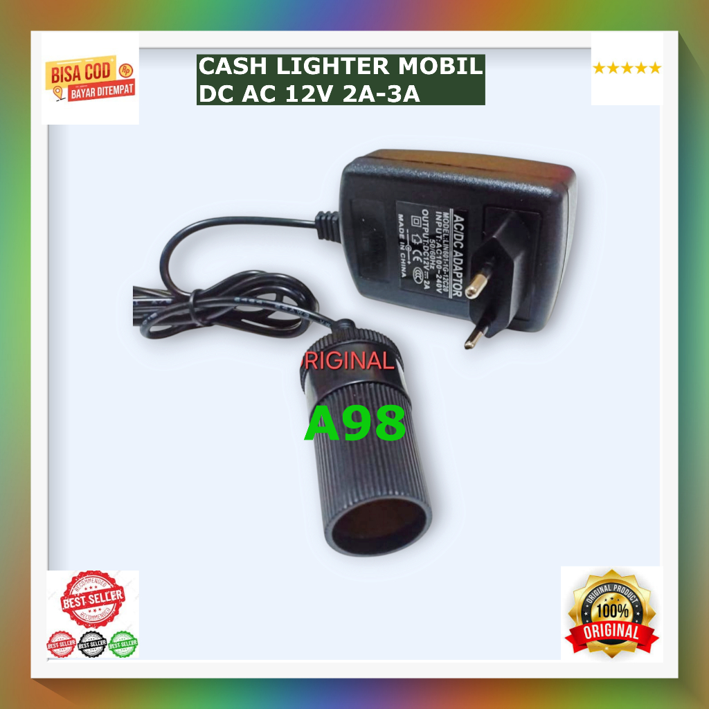 A98  ADAPTER CAS CASAN MOBIL TRAVEL ELEKTRONIK  CAS LIGHTER MOBIL DC AC 12V 2A 3A ORI 100% ADAPTOR S