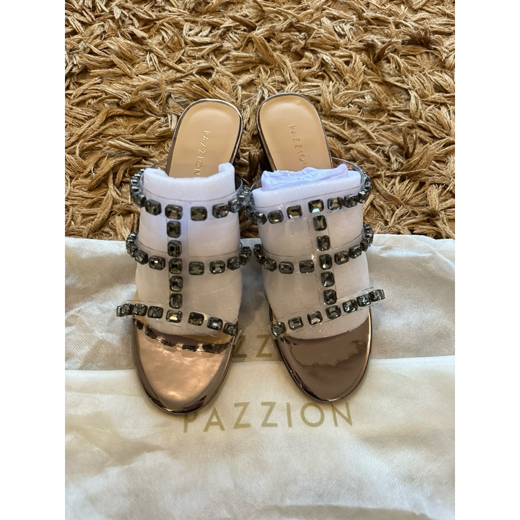 pazzion heels and sandals studdes muiccia diamante embellisded block heel ingrid gold stydded cage s