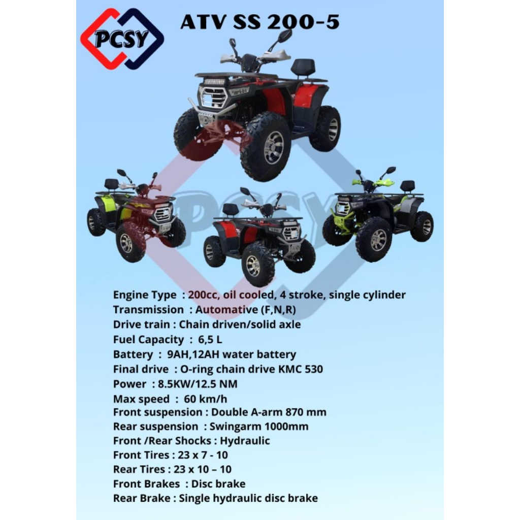 ATV SS 200-5 PCSY Medium ATV 200cc Mesin 4tak