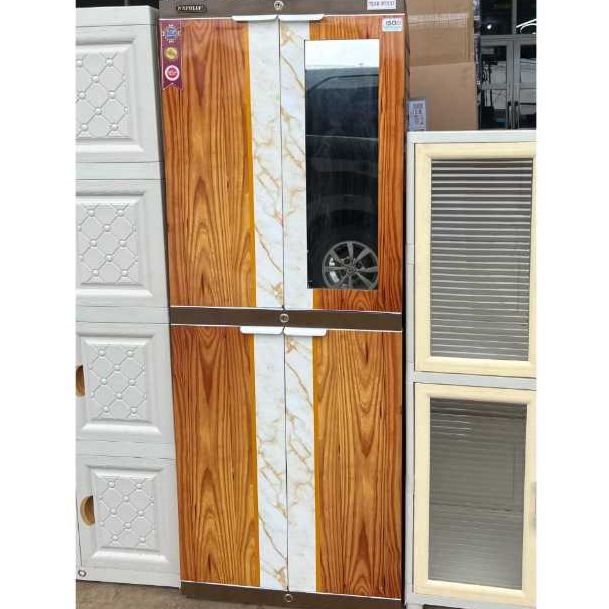 Lemari Plastik Napolly 2 Pintu + 2 Pintu Bawah – Motif Kayu Cokelat Putih Marmer dengan Cermin