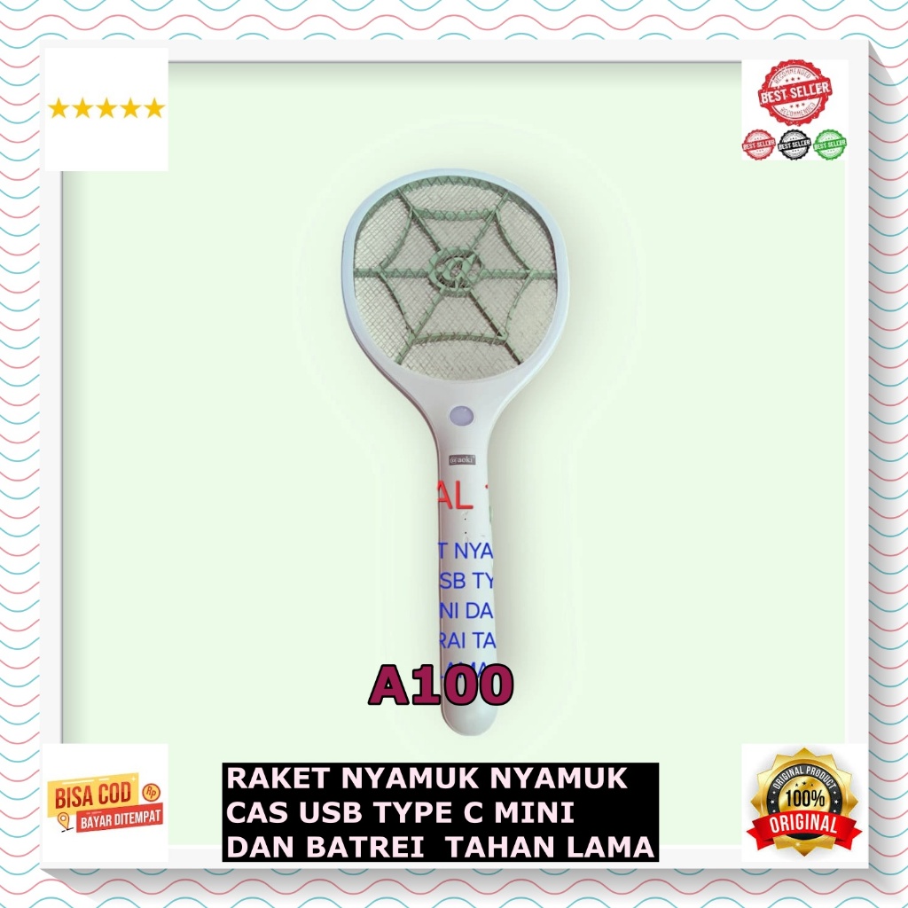 A100 Raket nyamuk USB TYPE TIPE C INPUT CAS CASAN LAMPU SENTER Aoki 100% ori membasmi basmi serangga