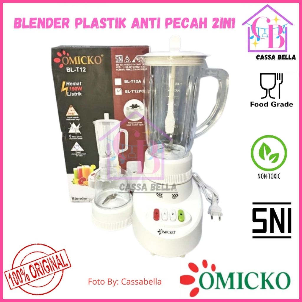 Blender 2IN1 OMICKO Bahan Glass PC Anti Pecah / Blender Plastik 2 IN 1